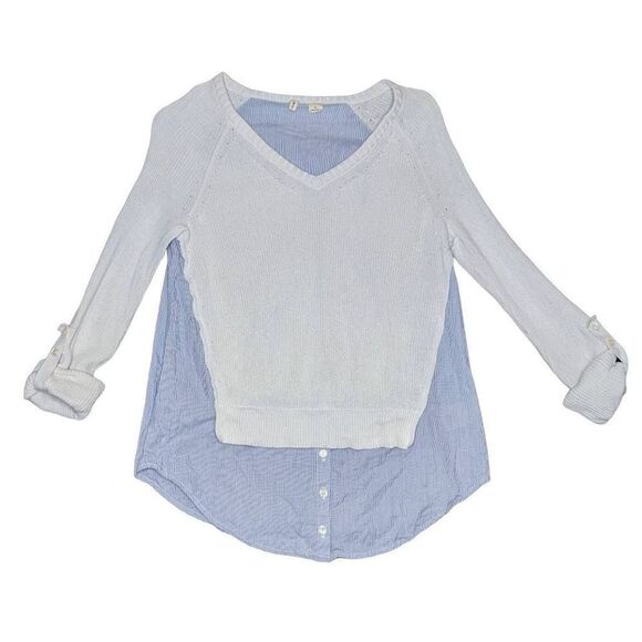 Moth Blouse Soft Knit Pinstriped Long Sleeve V-Neck Blue White Size XS - Picture 1 of 8